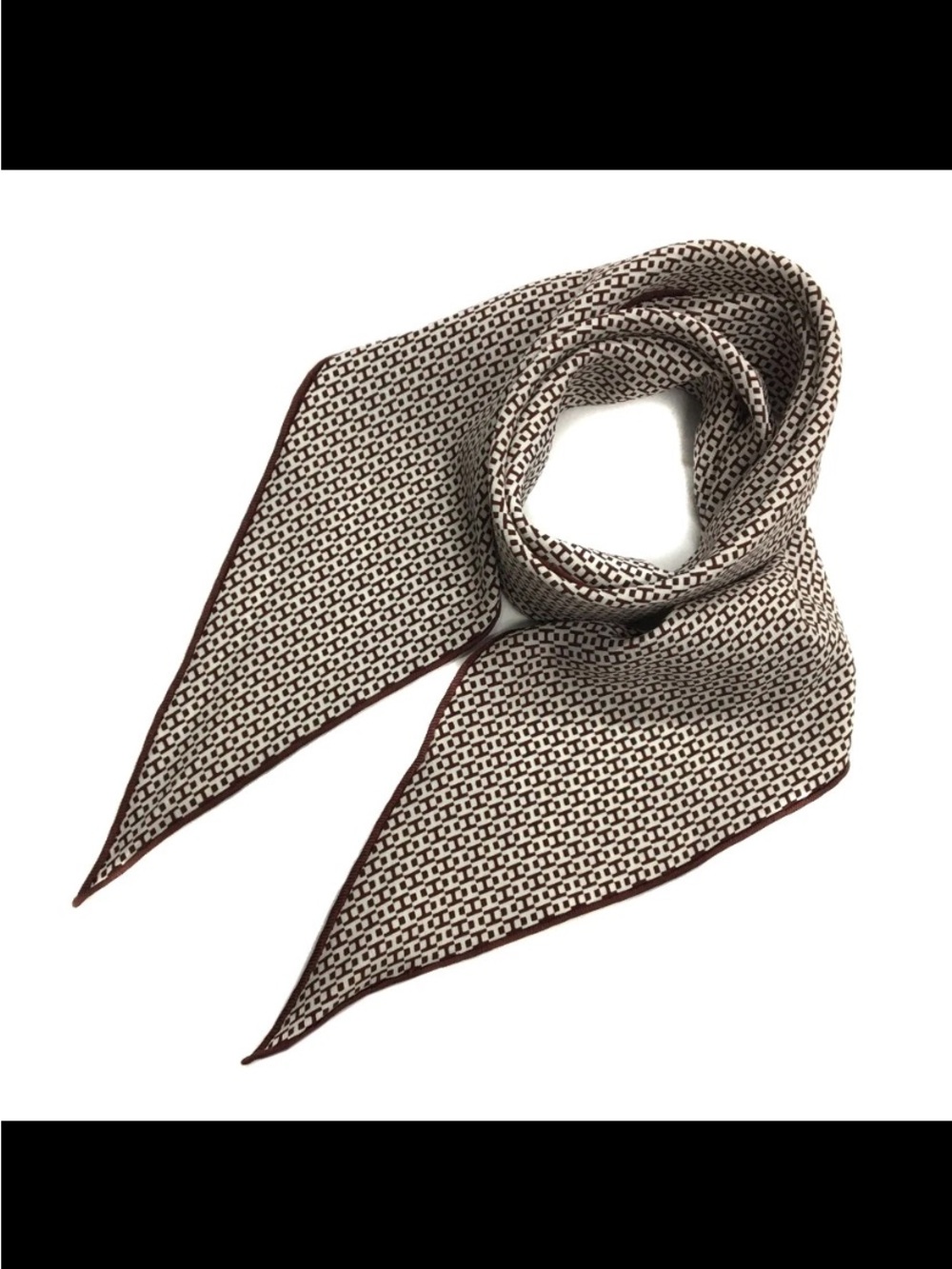 Hermès—Brown & Cream “H” Patterned Silk Neck Scarf, Losange